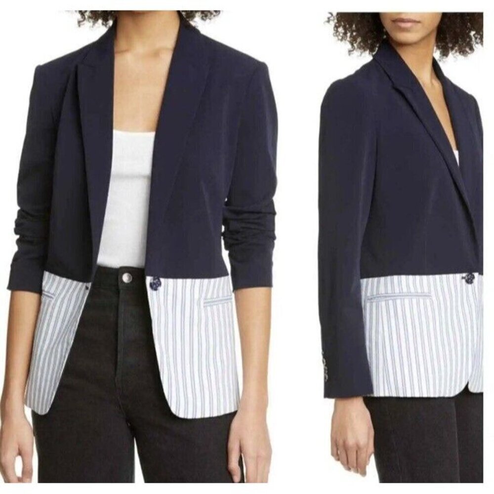 Tanya Taylor sz 2 Blazer Blue Striped Classic Preppy Designer Tailered Office